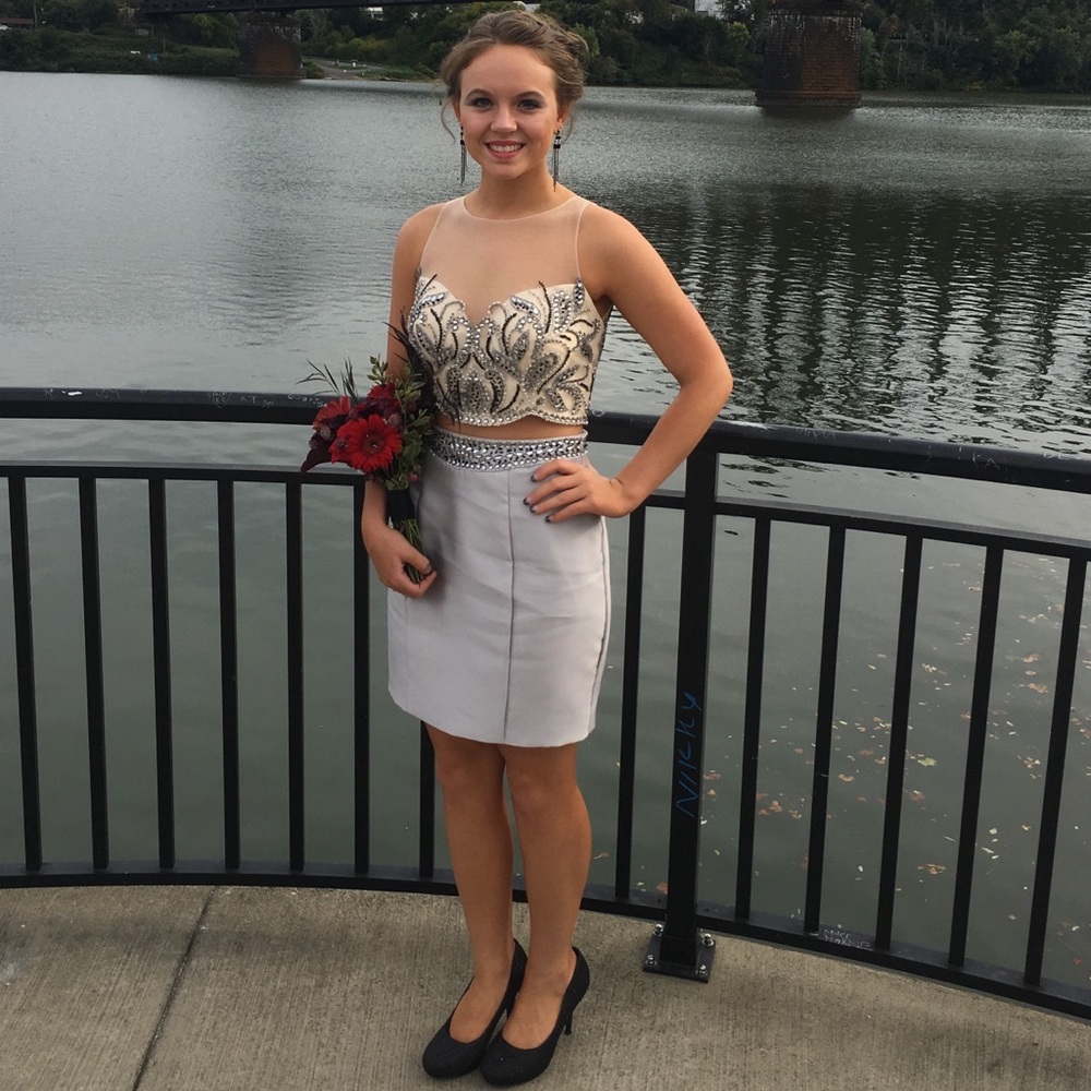 Gorgeous silver and black beaded 2 piece dress